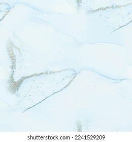 Foil Vector Ink Marble. Blue Art Paint. Shiny Alcohol Ink Glitter. Luxury Watercolor Marble. Fluid Elegant Watercolor. Foil Seamless Watercolor. Gold Marble Background. Vector Abstract Ink Painting
