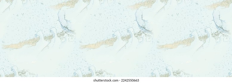 Foil Vector Ink Marble. Blue Abstract Background. Blue Art Paint. Gold Marble Watercolor. Shiny Alcohol Ink Glitter. Golden Watercolor Canvas. Light Elegant Background. Vector Abstract Ink Template