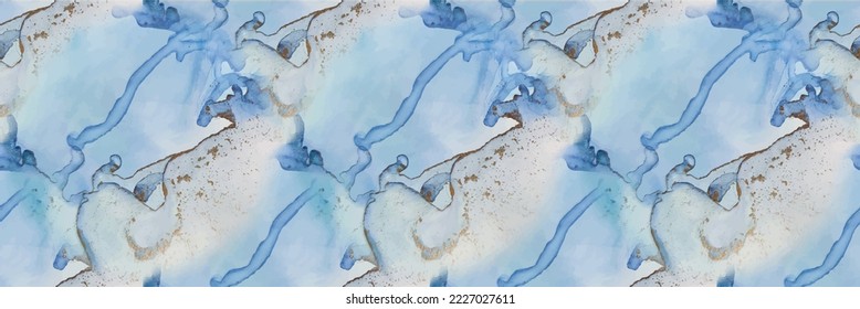 Mármol de la tinta del vector del aceite. Color de agua de la tinta del alcohol de bronce. Plantilla de resumen de vectores. Fondo de Mármol Azul. Acuarela Oro Oriental. Pintura de tinta dorada. Mármol de color de agua blanca. Textura Elegante Ligera.