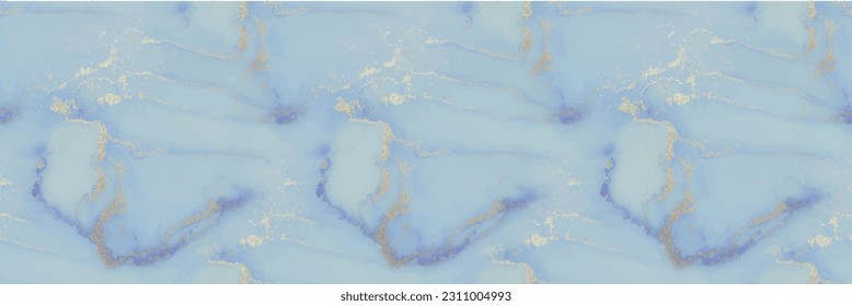 Foil Vector Ink Marble. Vector Elegant Background. Blue Marble Watercolor. Gold Ink Paint. Copper Alcohol Ink Glitter. Golden Watercolor Canvas. Foil Abstract Background. Modern Seamless Art Template