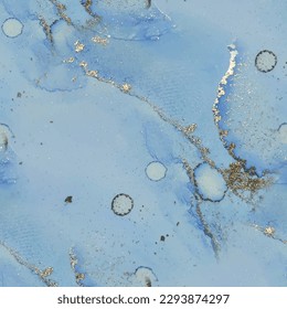 Mármol de la tinta del vector del aceite. Acuarela de mármol dorado. Lienzo de tinta de alcohol de lujo. Fondo Vector Elegante. Pintura de tinta azul. Patrón de acuarela metálica. Fondo Resumen Azul. Pintura moderna de arte sin foco