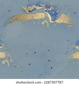 Foil Vector Ink Marble. Golden Alcohol Ink Canvas. Blue Marble Background. Blue Oriental Watercolor. Metal Watercolor Glitter. Vector Seamless Background. Gold Ink Paint. Vector Seamless Art Painting