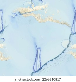 Foil Vector Ink Marble. Light Seamless Watercolor. Shiny Watercolor Repeat. Blue Marble Background. Gold Ink Paint. Blue Oriental Watercolor. White Alcohol Ink Canvas. Modern Seamless Art Template