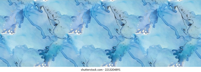 Mármol de la tinta del vector del aceite. Acuarela sin foco de aceite. Fondo de Mármol Azul. Pintura moderna y transparente. Pintura de arte de oro. Fondo Brillante De Tinta Alcohólica. Textura sin vectores. Mármol de color de agua blanca.