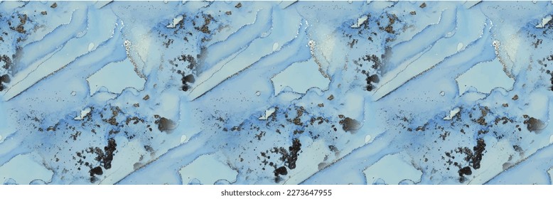Mármol de la tinta del vector del aceite. Fondo Sin Marea. Mármol de color blanco. Pintura de tinta dorada. Acuarela de mármol azul. Acuarela Fluida Sin Marea. Glitter de tinta de alcohol de cobre. Pintura de arte sin vectores