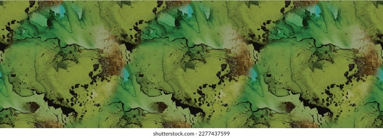 Foil Water Color Marble. Vector Abstract Template. Shiny Alcohol Ink Watercolor. Blue Marble Watercolor. Green Gradient Background. Luxury Alcohol Ink Canvas. Fluid Seamless Pattern. Gold Art Paint.