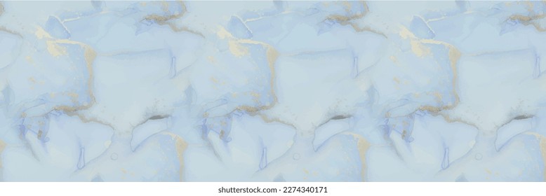 Foil Watercolor Marble. Fluid Seamless Background. Shiny Vector Ink Pattern. Gold Marble Watercolor. White Alcohol Ink Canvas. Blue Ink Paint. Blue Abstract Background. Vector Abstract Art Template