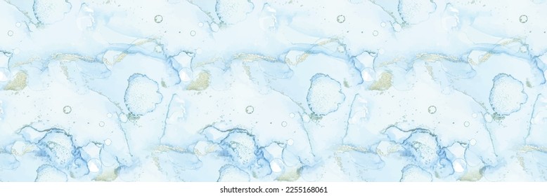 Foil Watercolor Marble. White Alcohol Ink Canvas. Blue Marble Watercolor. Gold Ink Paint. Blue Seamless Background. Fluid Elegant Background. Shiny Vector Ink Pattern. Modern Abstract Art Template