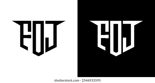 Projeto de logotipo da letra do FOJ com fundo branco no ilustrador, estilo de sobreposição de fonte do alfabeto moderno do logotipo do vetor, projetos de caligrafia para o logotipo, cartaz, convite, etc.
