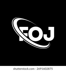 Logo de FOJ. Carta FOJ. Diseño de logo de carta FOJ. Logotipo de FOJ inicial vinculado con el círculo y el logotipo del monograma en mayúsculas. Tipografía FOJ para tecnología, negocio y marca inmobiliaria.