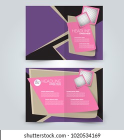 Fold brochure template. Flyer background design. Magazine or book cover, business report, advertisement pamphlet. Purple and pink color.
