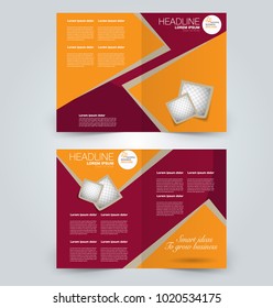 Fold brochure template. Flyer background design. Magazine or book cover, business report, advertisement pamphlet. Orange and red color.