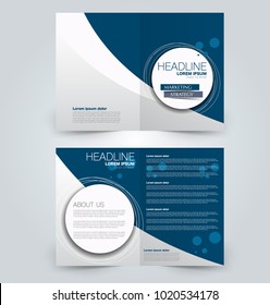 Fold brochure template. Flyer background design. Magazine or book cover, business report, advertisement pamphlet. Blue color.