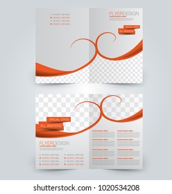 Fold brochure template. Flyer background design. Magazine or book cover, business report, advertisement pamphlet. Orange color.