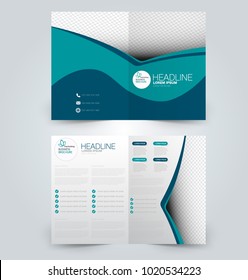 Fold brochure template. Flyer background design. Magazine or book cover, business report, advertisement pamphlet. Blue color.