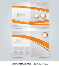 Fold brochure template. Flyer background design. Magazine or book cover, business report, advertisement pamphlet. Orange color.