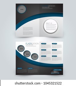 Fold brochure template. Flyer background design. Magazine or book cover, business report, advertisement pamphlet. Black and blue color.