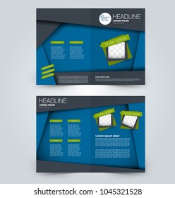 Fold brochure template. Flyer background design. Magazine or book cover, business report, advertisement pamphlet. Blue and green color.