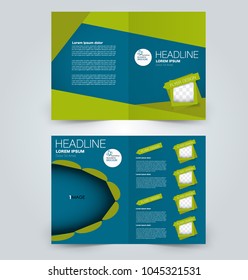 Fold brochure template. Flyer background design. Magazine or book cover, business report, advertisement pamphlet. Blue and green color.