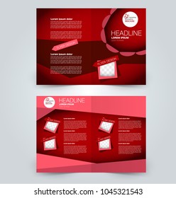 Fold brochure template. Flyer background design. Magazine or book cover, business report, advertisement pamphlet. Red color.