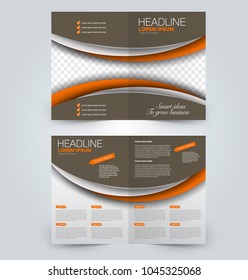 Fold brochure template. Flyer background design. Magazine or book cover, business report, advertisement pamphlet. Brown and orange color. Vector illustration.