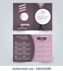 Fold brochure template. Flyer background design. Magazine or book cover, business report, advertisement pamphlet. Purple color.