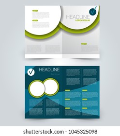 Fold brochure template. Flyer background design. Magazine or book cover, business report, advertisement pamphlet. Blue and green color.