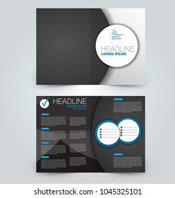 Fold brochure template. Flyer background design. Magazine or book cover, business report, advertisement pamphlet. Black and blue color.