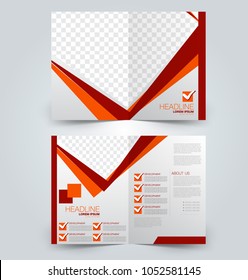 Fold brochure template. Flyer background design. Magazine or book cover, business report, advertisement pamphlet. Red and orange color. Vector illustration.