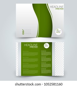 Fold brochure template. Flyer background design. Magazine or book cover, business report, advertisement pamphlet. Green color. Vector illustration.