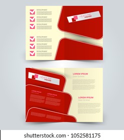 Fold brochure template. Flyer background design. Magazine or book cover, business report, advertisement pamphlet. Red and yellow color. Vector illustration.
