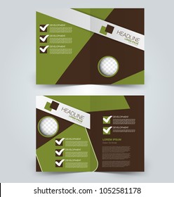 Fold brochure template. Flyer background design. Magazine or book cover, business report, advertisement pamphlet. Brown and green color. Vector illustration.