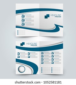 Fold brochure template. Flyer background design. Magazine or book cover, business report, advertisement pamphlet. Blue color. Vector illustration.