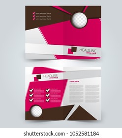 Fold brochure template. Flyer background design. Magazine or book cover, business report, advertisement pamphlet. Brown and pink color. Vector illustration.