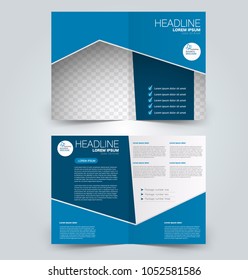 Fold brochure template. Flyer background design. Magazine or book cover, business report, advertisement pamphlet. Blue color. Vector illustration.