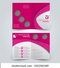 Fold brochure template. Flyer background design. Magazine or book cover, business report, advertisement pamphlet. Pink color. Vector illustration.