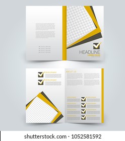 Fold brochure template. Flyer background design. Magazine or book cover, business report, advertisement pamphlet. Yellow and brown color. Vector illustration.