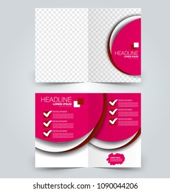 Fold brochure template. Flyer background design. Magazine or book cover, business report, advertisement pamphlet. Pink color. Vector illustration.