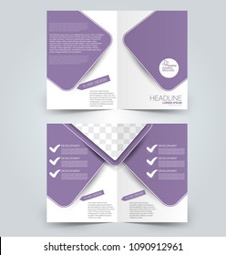 Fold brochure template. Flyer background design. Magazine or book cover, business report, advertisement pamphlet. Purple color. Vector illustration.