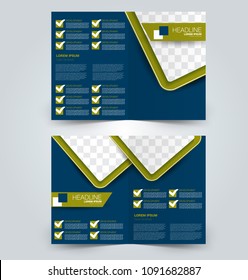 Fold brochure template. Flyer background design. Magazine or book cover, business report, advertisement pamphlet. Blue and green color. Vector illustration.