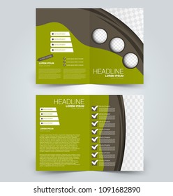 Fold brochure template. Flyer background design. Magazine or book cover, business report, advertisement pamphlet. Green and brown color. Vector illustration.