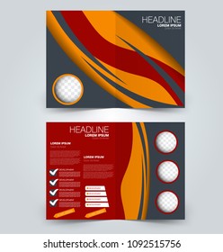 Fold brochure template. Flyer background design. Magazine or book cover, business report, advertisement pamphlet. Orange and red color. Vector illustration.
