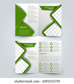 Fold brochure template. Flyer background design. Magazine or book cover, business report, advertisement pamphlet. Green color. Vector illustration.