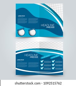 Fold brochure template. Flyer background design. Magazine or book cover, business report, advertisement pamphlet. Blue color. Vector illustration.