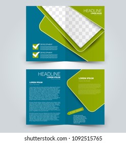 Fold brochure template. Flyer background design. Magazine or book cover, business report, advertisement pamphlet. Blue and green color. Vector illustration.