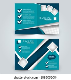 Fold brochure template. Flyer background design. Magazine or book cover, business report, advertisement pamphlet. Blue color. Vector illustration.