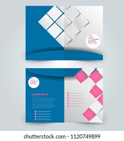 Fold brochure template. Flyer background design. Magazine or book cover, business report, advertisement pamphlet. Blue and pink color. Vector illustration.