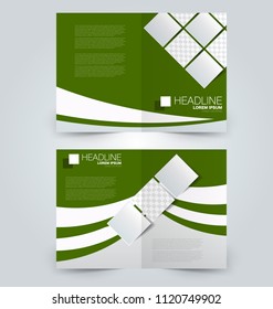 Fold brochure template. Flyer background design. Magazine or book cover, business report, advertisement pamphlet. Green color. Vector illustration.