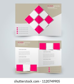 Fold brochure template. Flyer background design. Magazine or book cover, business report, advertisement pamphlet. Pink and brown color. Vector illustration.