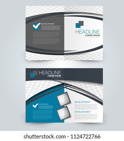 Fold brochure template. Flyer background design. Magazine or book cover, business report, advertisement pamphlet. Blue color. Vector illustration.